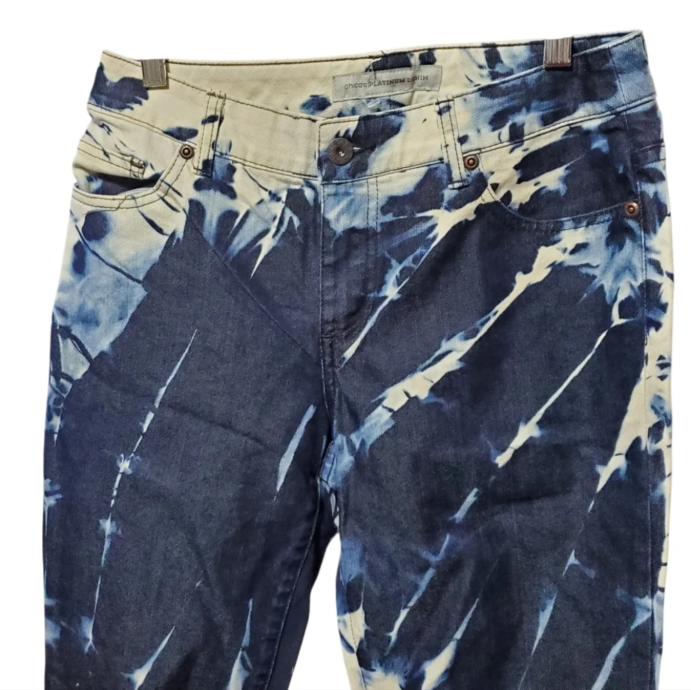 Chico's Women's Demin Indigo Blue Reverse Tie-Dye Jeans Size 0 Short - Picture 5 of 14